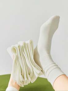 1/3/5/10/15/20 Pairs Women White Wide Mouth Comfortable Simple Maternity Socks, Moisture-Wicking Mid-Calf Socks