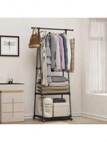 1pc Simple Floor Standing Clothes Hanger Rack, Bedroom Garment Organizer Rack With Dual Bars - Multicolor - View 7
