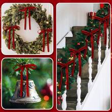 24 Pcs RIBBON Velvet Christmas Tree Bows Door Garland Decor Vintage Wreath Bow ,Velvet Christmas Swag Bow Rustic Velvet Christmas Staircase Wreath Bows Vintage Christmas Tree Topper Bows Bow For Christmas Outdoor,Christmas Bow Decoration(3/8'' Wide, 5 * 7 Inch)