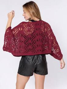 Women's Lace Blouse Fashion Crochet Knit Wide Sleeve - Gỗ đỏ - Xem 2