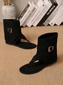 Botas de Tornozelo Abertas Pretas e Cáqui para Mulheres - Botas de Motocicleta com Zíper da Moda, Parte Superior de Couro Sintético e Sola de Borracha, Salto Baixo Confortável, Adequado para Uso o Dia Todo