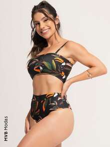 Bikini Top Stripe Hot Pants High Waist Cropped Asa Delta MVB Modas - Tropical - View 2