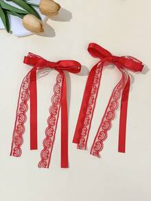 2pcs/Set Women's Fashion Elegant Casual Solid Color Girly Lace Ribbon Bow Hairpin & Alligator Clip Hair Accessories, Suitable For Daily Commute, Festivals, Parties, Birthdays, Shopping, Travel, Photography, And Any Occasion. A Great Gift For Best Friends, Claw Clips, Hair Claws, Clips For Hair, Hair Slide, Hair Barrettes, Alligator Hair Clip, Bows, Cute, Head Accessories - Multicolor - View 19