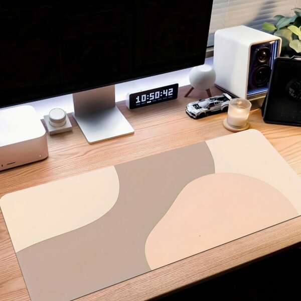 1pc Anti-Slip Rubber Mouse Pad With Minimalist Beige & Brown Design - Large, Thickened Table Mat For Gaming, Work, And Office - Washable, Stitched Edges - Ideal Gift For Friends, Office Desk Mat | Modern Desk Mat | Washable Desk Mat, Mouse Pads For Desk,For School Supplies,Back To School