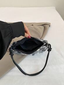 1 件绗缝拉链纯色夏季新款草编腋下手提包，手工制作简约设计大容量适合女性户外旅行度假