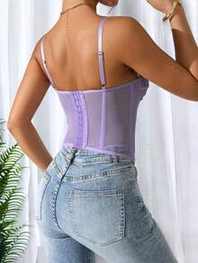 Sujetador sin costuras con tirantes finos de moda, top corto de encaje ceñido y sin tirantes sexy - Morado - Ver 6