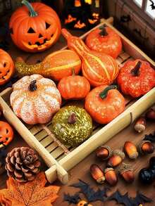 50pcs Mini Realistic Pumpkin Autumn Decor Set, Autumn Leaves, Acorns Bulk Thanksgiving Decorations, Halloween Decorations Autumn Decor, Autumn Decor, Harvest Table Scatter Decor, Porch Wreath, Fireplace Mantel, Halloween Decorations, Bulk Party Supplies, Wedding Decor - Multicolor - View 5