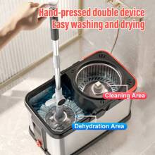 Spin Mop And Bucket Set With 3 Mop Pads, Household Rotating Floor Mop, Hands-Free Wash Stainless Steel Mop, Dust Removal Mop, Dry And Wet Use, Perfect For Home, Kitchen, Bathroom Floor, Cleaning Supplies, Cleaning Tool