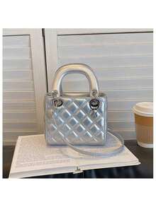 Niche Design Textured Small Square Bag Women's Shoulder Messenger Bag Handbag Holiday Gift - Silver - View 3