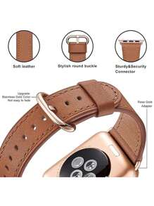 1 pieza Correa de reloj de piel de becerro pebbleada clásica y cómoda de color marrón con hebilla redonda de oro rosa, apta para Apple Watch Ultra 3/2/1, Series S10/S9/S8/S7/S6/S5/S4/S3/S2/S1, de 38mm/40mm/41mm/42mm/44mm/45mm/46mm/49mm, de estilo unisex