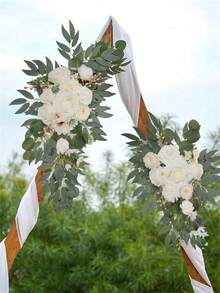 2件套白色人造浪漫婚礼装饰花卉套装，适用于房间装饰、节日派对、日常装饰、婚礼仪式、花园装饰、感恩节餐桌摆设、圣诞节装饰、乔迁礼物 - 白色2pcs - 查看 8