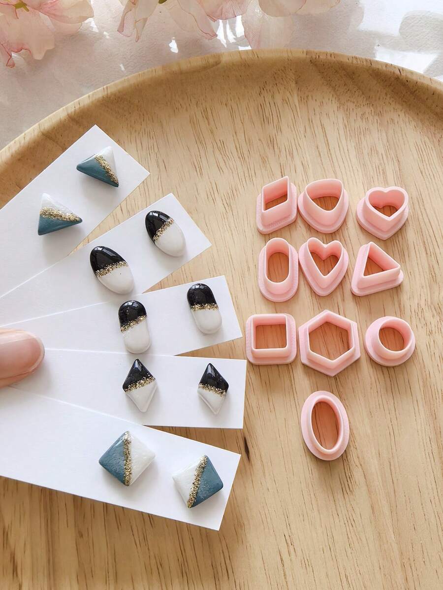 1/10pcs Geometry Clay Cutters Kits For Jeweley Making, Love Earring Polymer Clay Cutters Mini Triangle Diamond Clay Tool, Charm Making Tool, Jewelry Making Kits