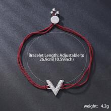 1 件优雅微镶嵌锆石铜 V 形字母编织绳手链，可调节尺寸，适合女性日常佩戴 - V型手繩 - 查看 2