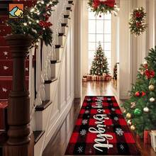 1set/1pc/2pcs Merry & Bright Pattern Bathroom Anti-Slip Mat, Made Of Artificial Cashmere Material With Fluffy Decoration, Suitable For Doors, Bathrooms, Kitchens And Other Occasions, Machine Washable, Non-Slip, Christmas Decoration, Can Be Given As A Gift To Friends, Men And Women