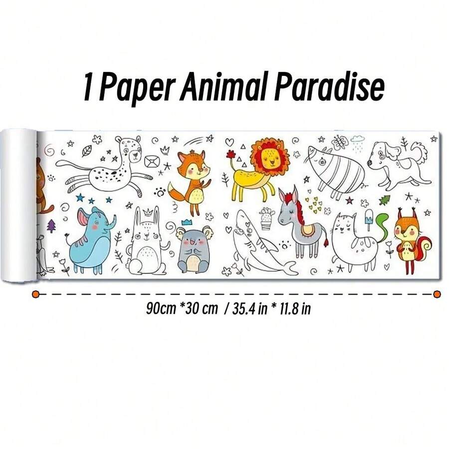 Rollo de dibujo de lienzo de animales de 90cm para niños, rollo de papel para colorear, relleno de Color, Graffiti, pintura cortada en papel, escuela educativa - 1 Animales de papel - Ver 1