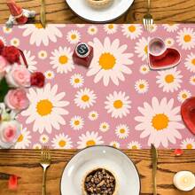 1 Stück 33x180cm rechteckiger Tischläufer mit rosa Hintergrund und großen Gänseblümchen, saisonale Feiertags-Dekoration romantischer Esstisch, Polyesterfaser, geeignet für Küche, Esszimmer, Tischversammlungen zuhause, innen & außen
