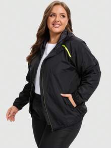 1PC Plus Size Rain Jackets For Women Waterproof Raincoat Hooded Rain Coats Outdoor Windbreaker Trench Coat - Black - View 2