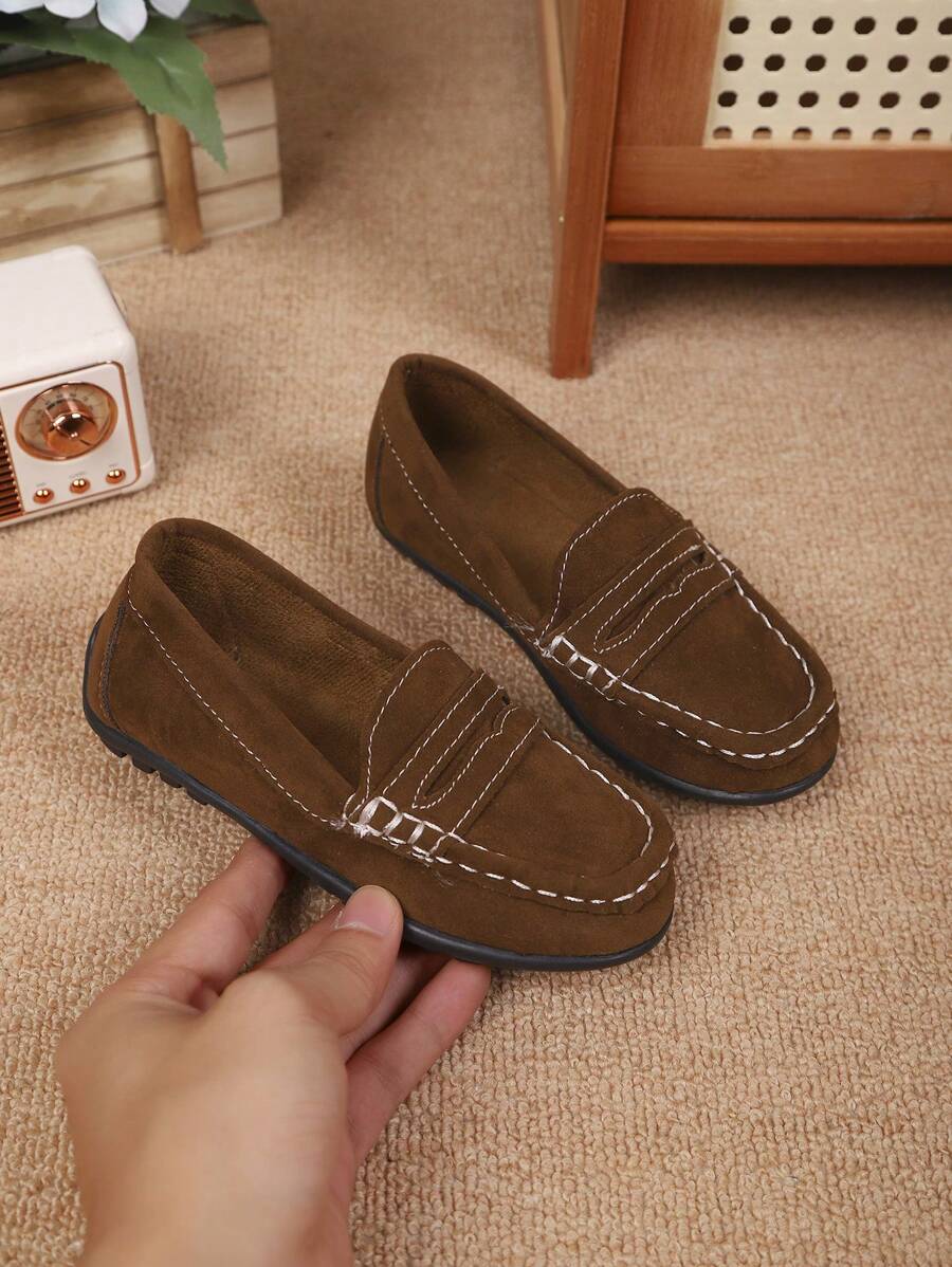 2025 Autumn/Winter Children Boys Girls Retro Soft Bottom Loafers, Kids British Style Canvas Slip-On Comfortable Flats - Brown - View 1