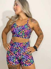 High Waist Gym Top And Shorts Fitness Set - Màu xanh hải quân - Xem 2