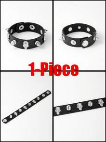 Xiacheng 1/3pcs Punk Leather Bracelet, Unisex, 80s Style Gothic Punk Rock Bangle, Open Cuff Bracelet, Suitable For Party Gift Accessories - Silver - View 16