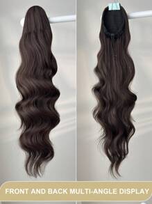 26-28 Inch Women Drawstring Ponytail Hair Extensions, Long Wavy Synthetic Ponytail Clip-In Hair Piece, Suitable For Daily Wear (Brown Mixed With Gold)