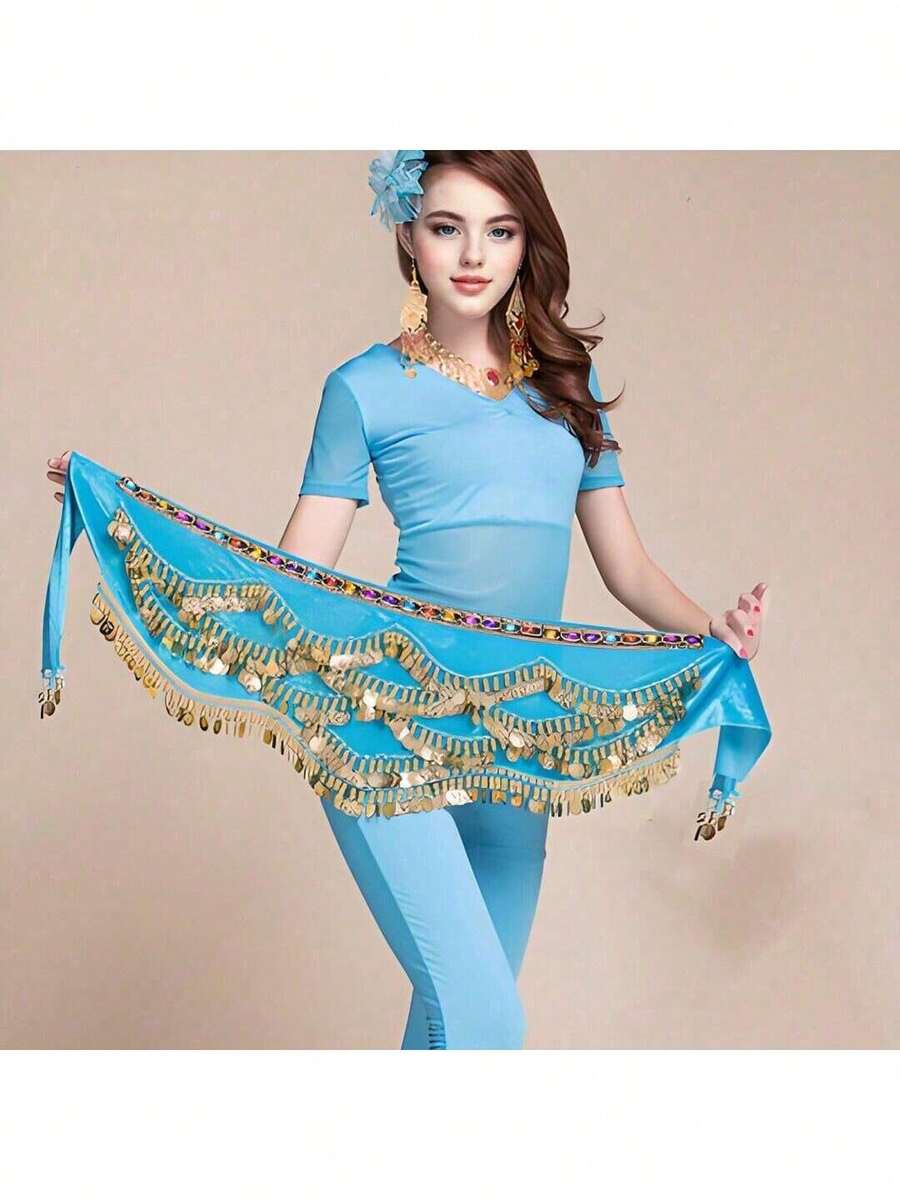 Women's Wavy Belly Dance Waist Belt & Hip Scarf, Women's Sweet Belly Dance Coin Hip Wrap Skirt