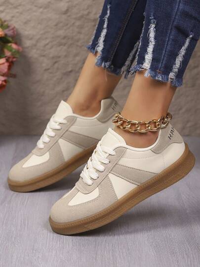 New Women Sports Shoes, Flat Non-Slip Lace-Up Round Toe Low-Top Casual Sneakers, Fashion Versatile Trainers Suitable For Daily Wear, Outdoor And Travel In All Seasons