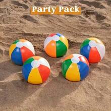 1套7件套彩色充气沙滩球PVC泳池派对用品，采用马卡龙色和白色面板设计，适用于生日、婚礼、沙滩装饰、节日气氛配件、水上娱乐产品，