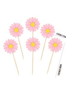 6 pièces/12 pièces/24 pièces Fleurs roses blanches jaunes de marguerite, Décorations de cupcakes pour anniversaire, mariage, fête. Fournitures DIY pour la décoration de cupcakes