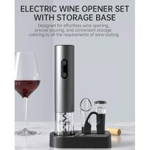 Cavatappi elettrico per bottiglie di vino, ideale per feste e appassionati di vino - regalo gadget da cucina, apricorallo e decantatore facili da usare, a batteria (batterie non incluse). Disponibile in versione set e singola. Il set include: cavatappi, tagliacapsule, versatore, tappo sottovuoto estraibile, base di appoggio.