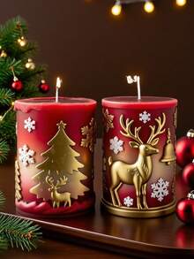 Stampo in silicone cilindrico 3D per candele natalizie (design piatto di renne e fiocchi di neve) - Per candele festive fai-da-te/artigianato in cera per aromaterapia, riutilizzabile e facile da smontare, ideale per decorazioni natalizie per la casa e regali fatti a mano - Stampo artigianale in silicone