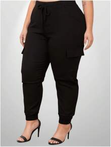 Women's Plus Size Cargo Jogger Pants - màu đen - Xem 3