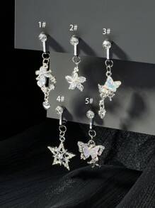 CIZME 1 buc Inel fals pentru buric din oțel inoxidabil cu fluture soare, funky, pentru femei, pentru decor zilnic, inel auriu pentru buric, inele pentru buric suspendate, non-piercing, inele pentru buric, inele false pentru buric, piercing fals pentru buric, bijuterii pentru piercing fals