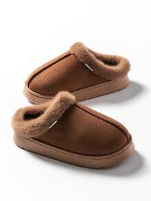 Unisex Casual Slip-On Slippers, Faux Fur Material EVA Thick Sole, Comfortable Indoor/Outdoor Wear, Warm Plush Winter Shoes, Simple Classic Design, Perfect Gift Choice!