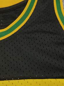 KTYSDE 男士40号黑色复古篮球背心，西雅图字母印花+刺绣，宽松无袖圆领背心，适合篮球、运动、跑步、街头穿着，男女通用 - 黑色 - 查看 6