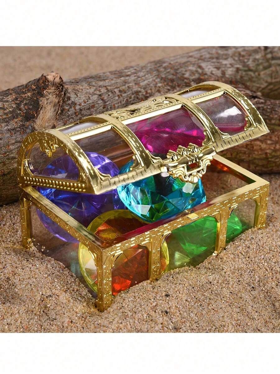 24/30颗海盗宝藏宝石，亚克力仿宝石，多色闪亮钻石塑料宝石，带宝箱，非常适合派对餐桌装饰，海盗主题派对礼品 - 泳池派对和夏季假期的理想之选！圣诞节/感恩节礼物