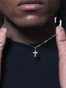 1pc迷你锆石十字架吊坠项链嘻哈细链锁骨链男女日常搭配饰品适合情人节