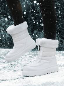 1 双纯色通勤雪地靴，户外冬季防滑厚拉链设计 - 白色 - 查看 2