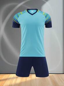 Conjunto deportivo de fútbol personalizable de 25-26 piezas | Número impreso, Nombre impreso, Logo impreso | Uniforme de equipo multicolor para hombres y mujeres para entrenamiento y carrera - Azul menta - Ver 3