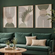 桃绿色波西米亚植物墙面艺术印刷品（三件套）、鼠尾草绿色中世纪印刷品、鼠尾草绿色帆布海报、自然简约墙面装饰、春季装饰、客厅、卧室、咖啡厅、酒吧、办公室、走廊、家居和房间装饰艺术品（无框） - 橄欖綠 - 查看 5