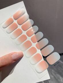 1片新款渐变色美甲贴纸，全覆盖美甲贴，防水可移除美甲贴纸，女士美甲贴花，自粘美甲贴纸，易于使用，适合节日、派对、生日礼物美甲用品 - 亮橙色 - 查看 3