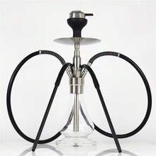 1pc Stainless Steel Hookah Set, Large Single/Double Hose Shisha Pipe For Home Bar Use - one-size - View 11