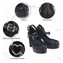 Women's Thick Heels Platform Heart Buckle Strap Mary Janes High Heel Round Toe Goth Shoes Black Select Size - Multicolor 003 - View 2