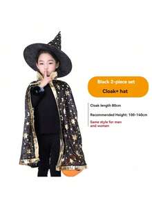 Halloween Costume Kids Cloak Cape Cosplay Witch Robe Costume (Random Style Hat Included) - Multicolor - View 8