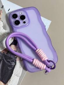 1 pieza Funda de teléfono minimalista de unicolor con marco ondulado y cordón, compatible con iPhone 16 Pro Max 15 14 13 12 11 Xs Max XR X 8 7 Plus, cubierta protectora resistente al agua, golpes, caídas y arañazos