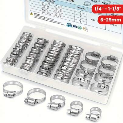 40 Sets Of Stainless Steel Hose Clamps, Suitable For T-Bolts From 1/4 To 1-1/8 Inches, Ideal For Pipes And Automotive Applications, Made Of Metal, Ring-Shaped, Used In Industrial And Scientific Hydraulic, Pneumatic, And Water Pipe Accessories