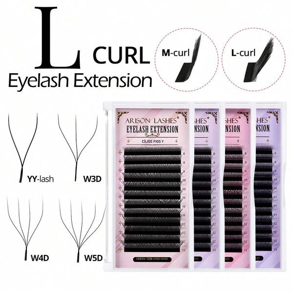 أرسون 12 صف من الرموش الصناعية ذات التجعيد L/M بسمك 0.07 ملم من نوع YY/3D/4D/5D ذات مظهر عين القطة للاستخدام في عيد الميلاد، رموش مينك ناعمة وخفيفة لإطالة الرموش