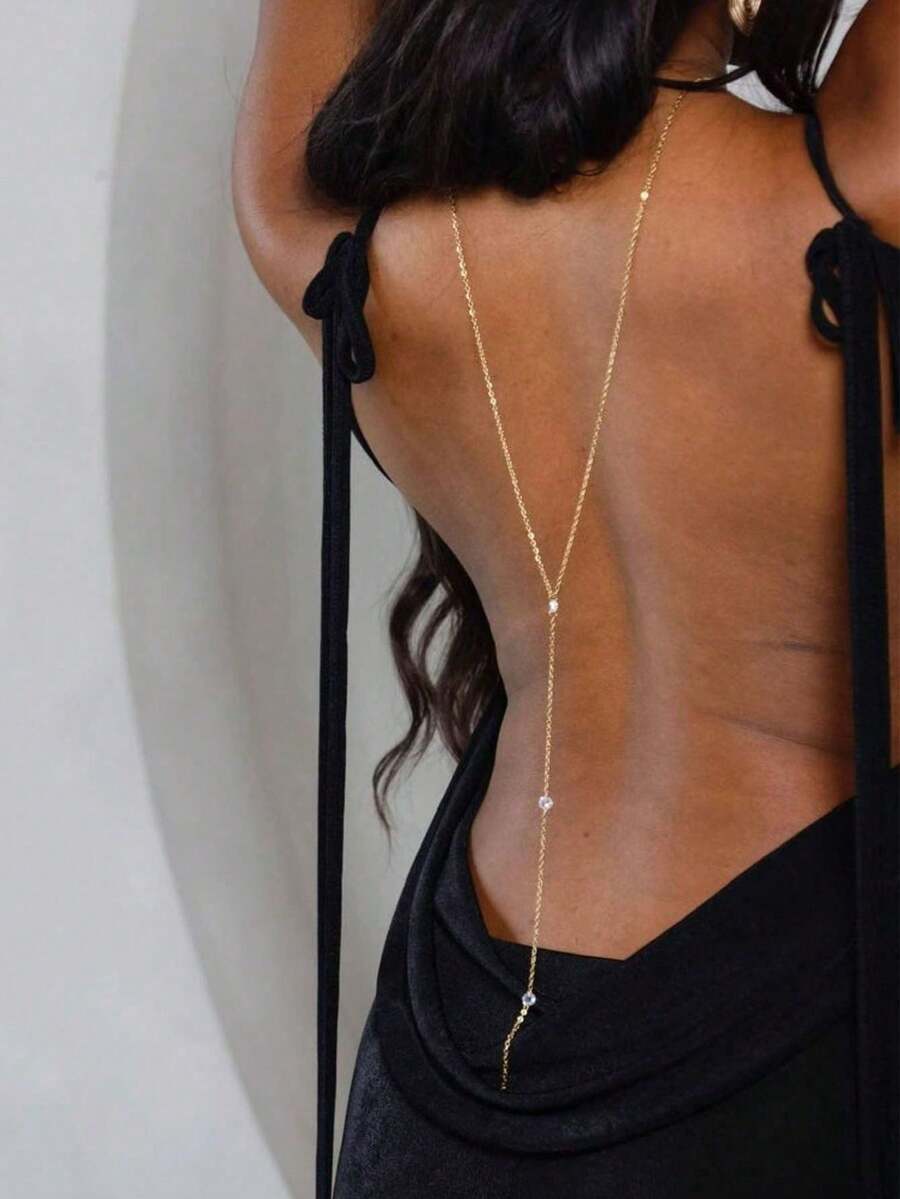Rhinestone Backless Chain Necklace For Women, Minimalist Sexy Elegant Versatile For Party, Beach, Holiday, Daily Wear, Gift - Gold - View 1