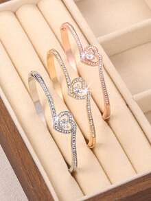 Fashion Charming Girl Heart Bangle Shinny Rhinestone Bracelet For Gift Party Accessory - Fashion Heart Bracelet - View 5