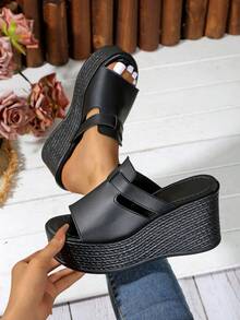 Giày sandal đế xuồng cho nữ, giày thường ngày đế dày mùa hè mới, dép cao gót đa năng - màu đen - Xem 6